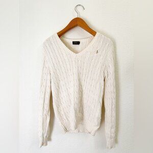 Polo Ralph Lauren Cream Ivory Crewneck Knit Classic Sweater Women’s Size Large